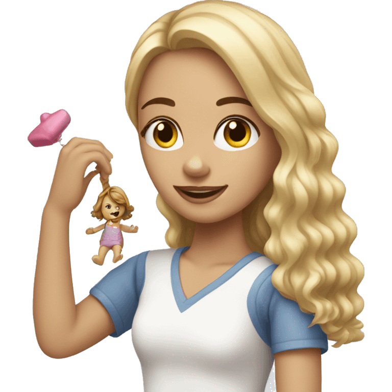 white girl playing with doll emoji