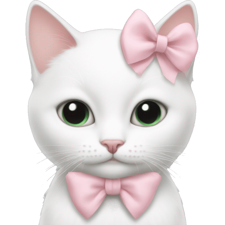 white cat with a babypink bow emoji