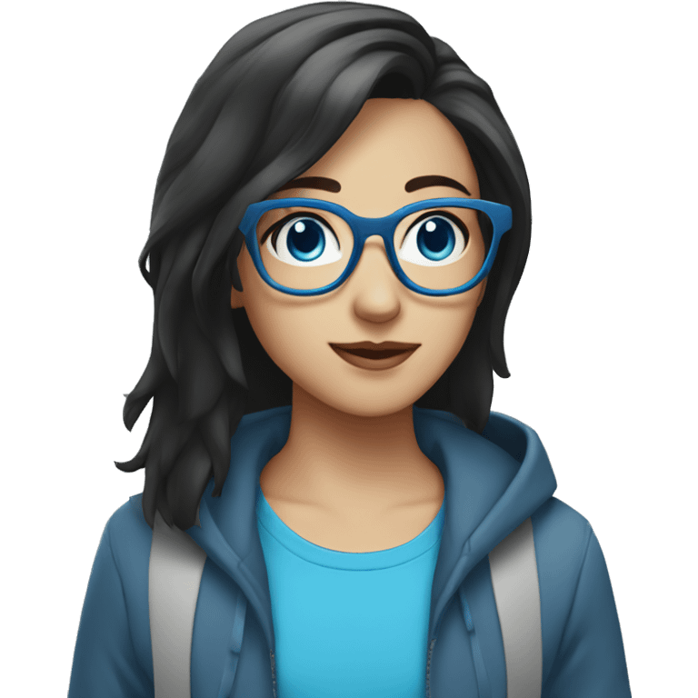 white teen, black brunette, with blue glasses and blue eyes, bob-hair emoji