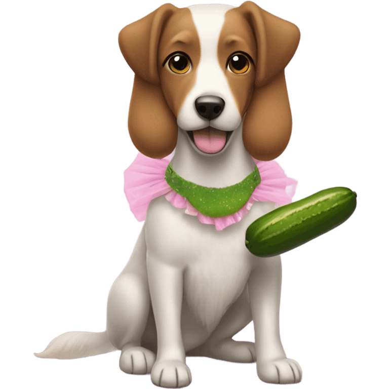 Winnier dog with a tutu eating a pickle emoji