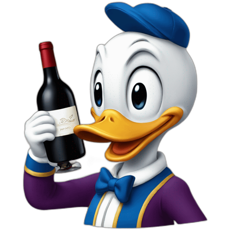 Donald Duck with a wine emoji