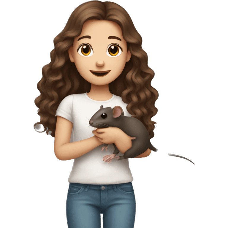 cute girl with long wavy brown hair holding two rats emoji