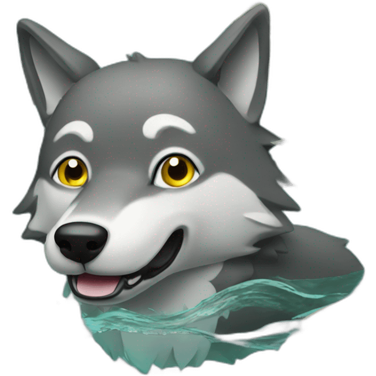 cartoon wolf swimming in money emoji