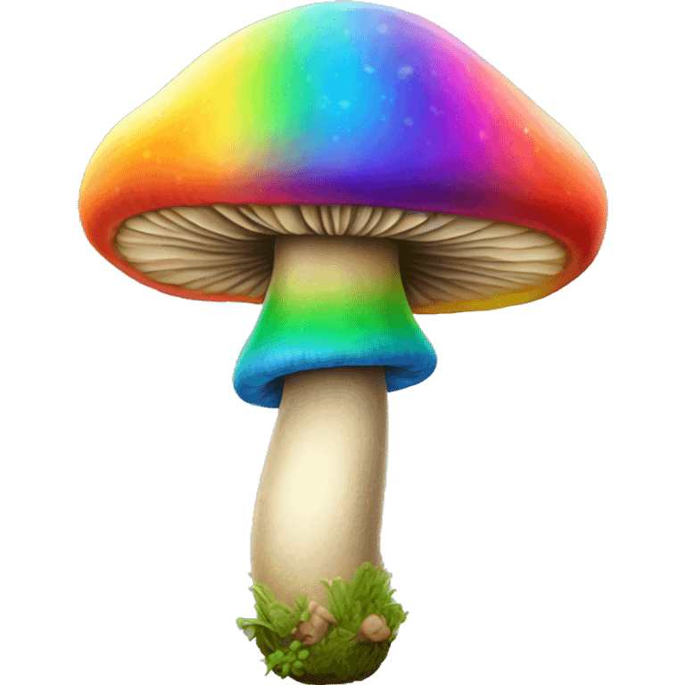 A rainbow-colored stoned mushroom, very happy emoji