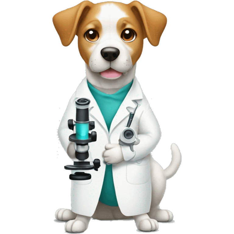 dog with a lab coat and a microscope emoji