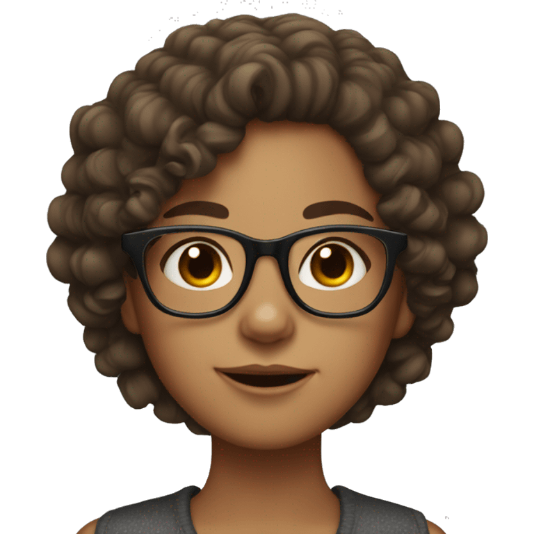 A girl with curly brown hair, brown eyes, Black glasses, freckles emoji