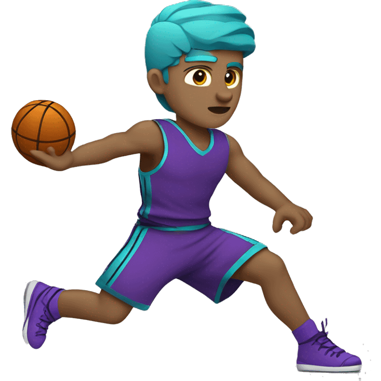 Caucasian youth gladiator playing basketball wearing purple black and aqua emoji