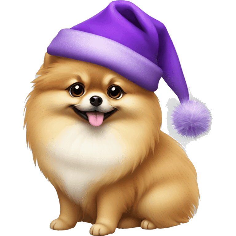 pomeranian with purple Christmas hat  emoji