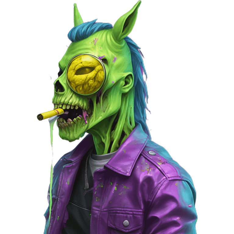 .Zombie_ Vaporwave black holographic oilslick zombie unicorn smoking yellow caution tape  emoji