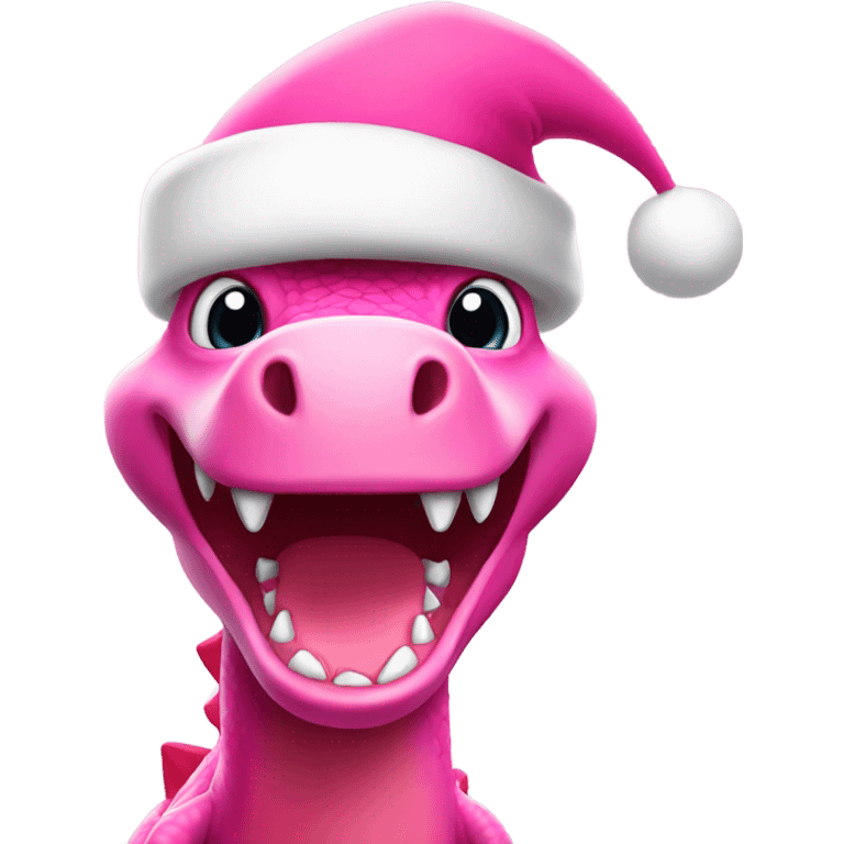 pink dinosaur with a santa hat  emoji