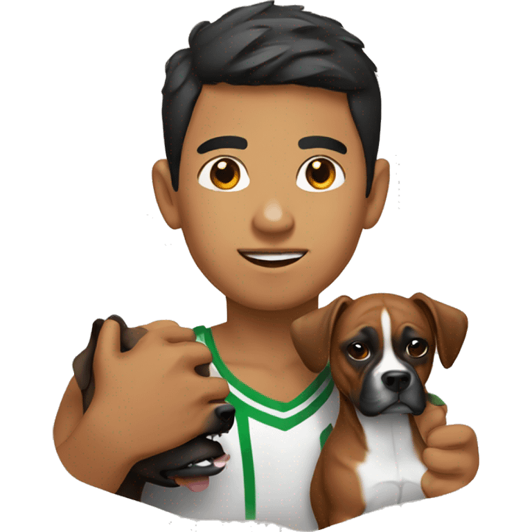 mexican boy holding boxer dog emoji