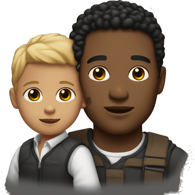 man with light skin tone with a black baby child in arms emoji