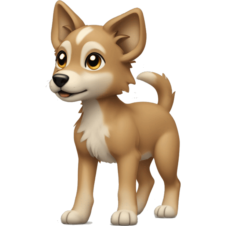 4 legs a light brown puppy-like wolf with black hair on its ears is walking emoji