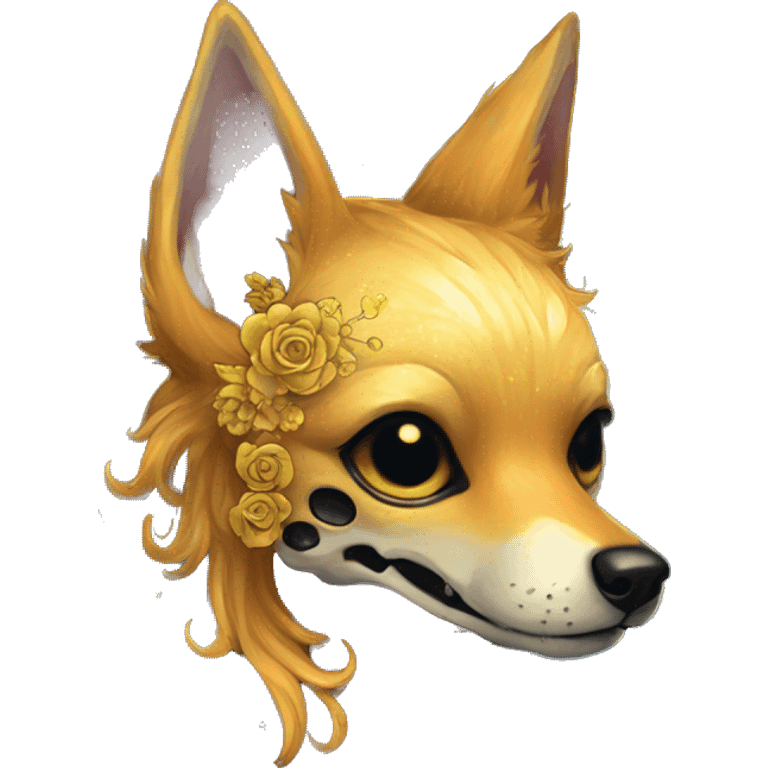 Black iridescent dog fox zombie skeleton gold mechanical nebula galaxy stars flowers fairy lights vintage emoji