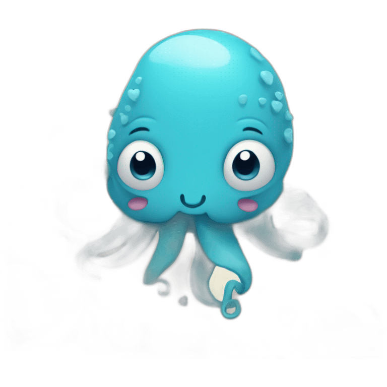 cute blue kraken with adorable face with many hearts around emoji