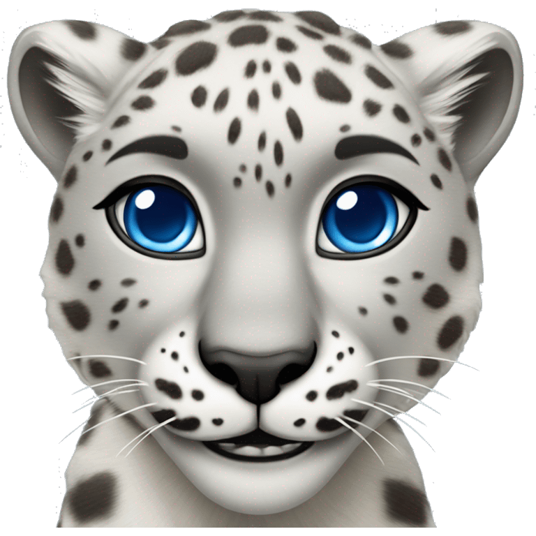 Female Snow leopard with blue eyes running in front, looking a bit dangerous emoji