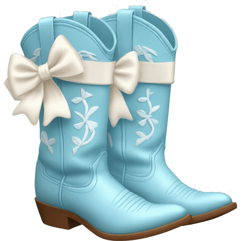 Pair of tall pastel light blue cowboy boots and two little white bows emoji