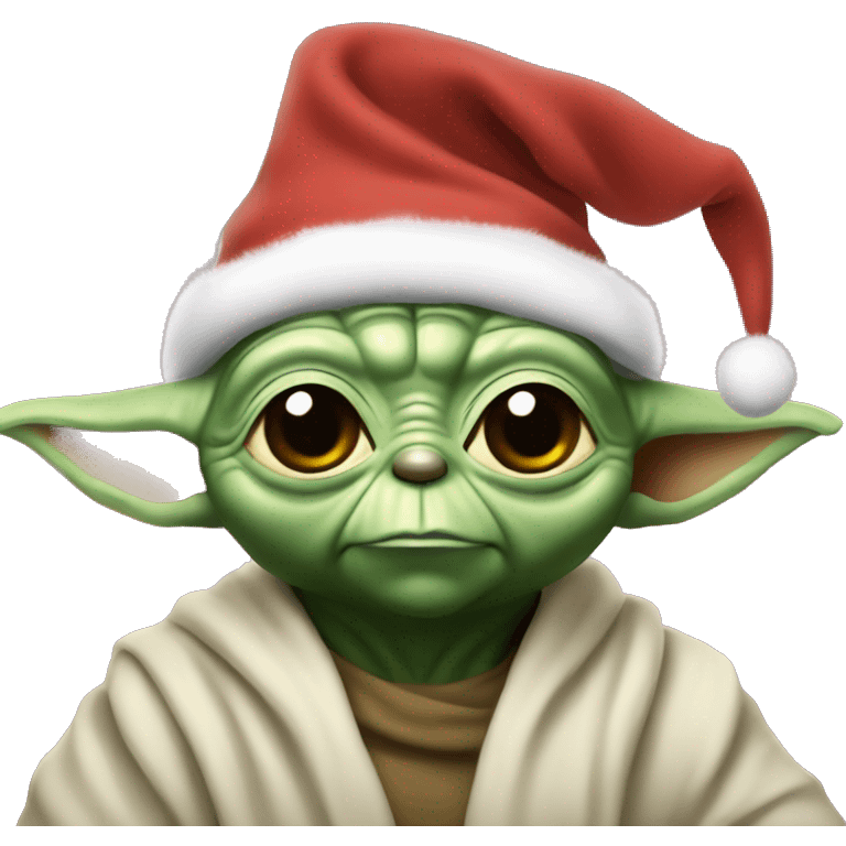 Yoda with two cosmos in a Christmas hat emoji