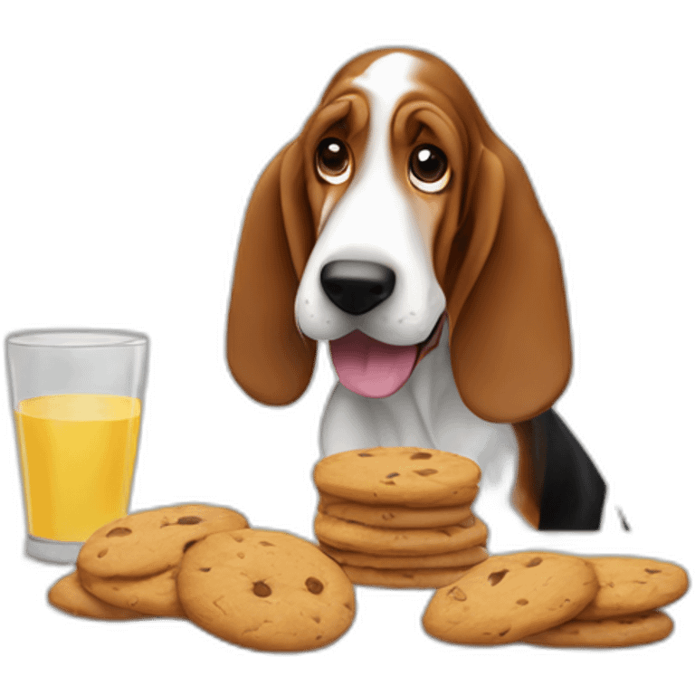 Basset hound dog stealing cookies from a table emoji