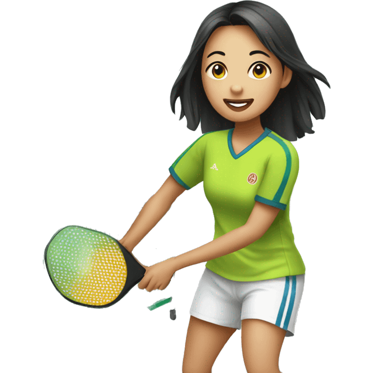 Asian girl is playing pickleball emoji