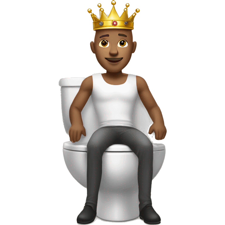 bald guy with a crown, sitting the toilet in the bathroom like a king on his throne. emoji