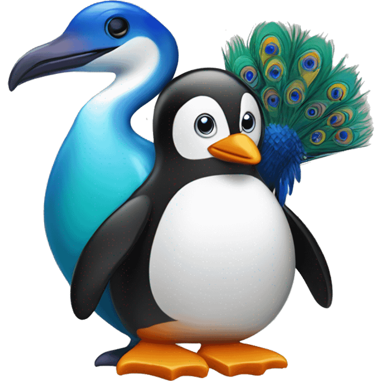 penguin with peacock behind the penguin emoji