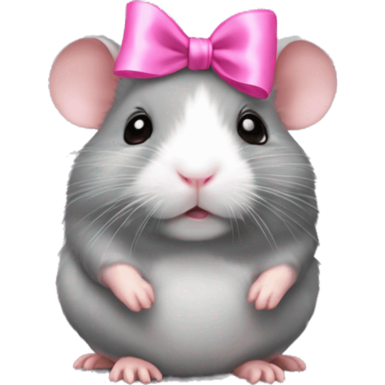 A full-body grey hamster with a pink bow  emoji