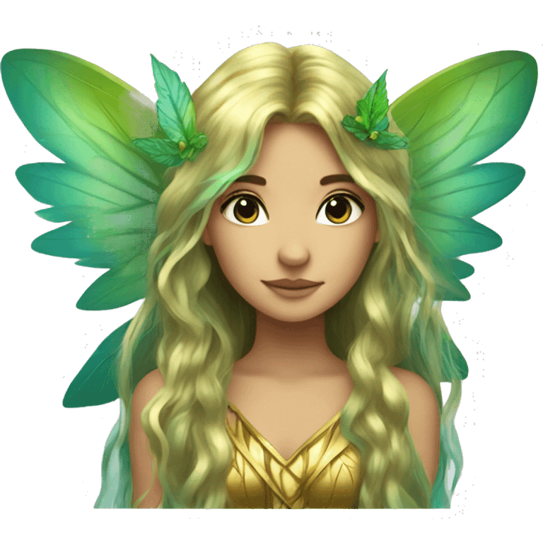 Beautiful, leaf, fairy, gold, turqoise, green, long hair, big wings emoji