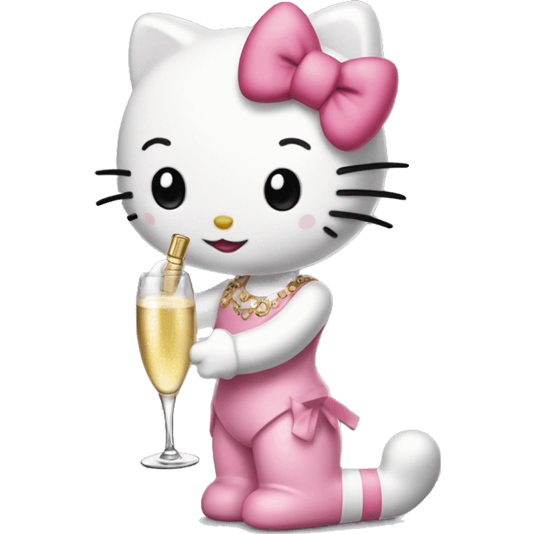 Hello kitty holding a glass of champagne  emoji