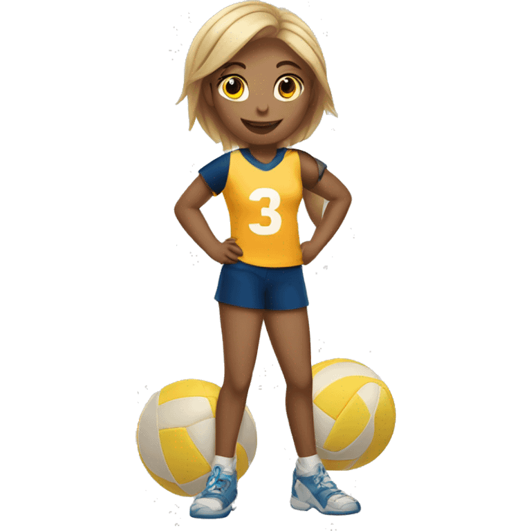 A girl playing volleyball with a number three in his t shirt  emoji