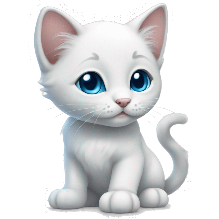 draw a little white kitten with gray paws tail nose and ears and beautiful bright blue eyes emoji