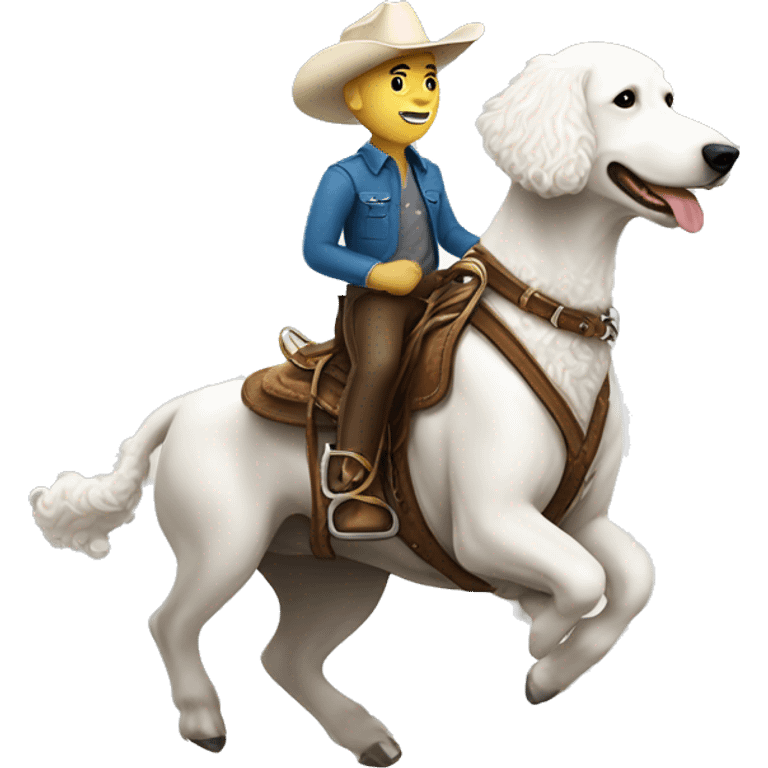 Guy bull riding a white golden doodle  emoji