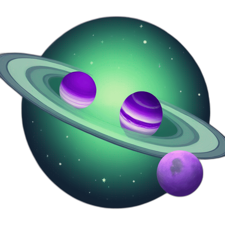 green planet with purple saturn rings with grey moon emoji