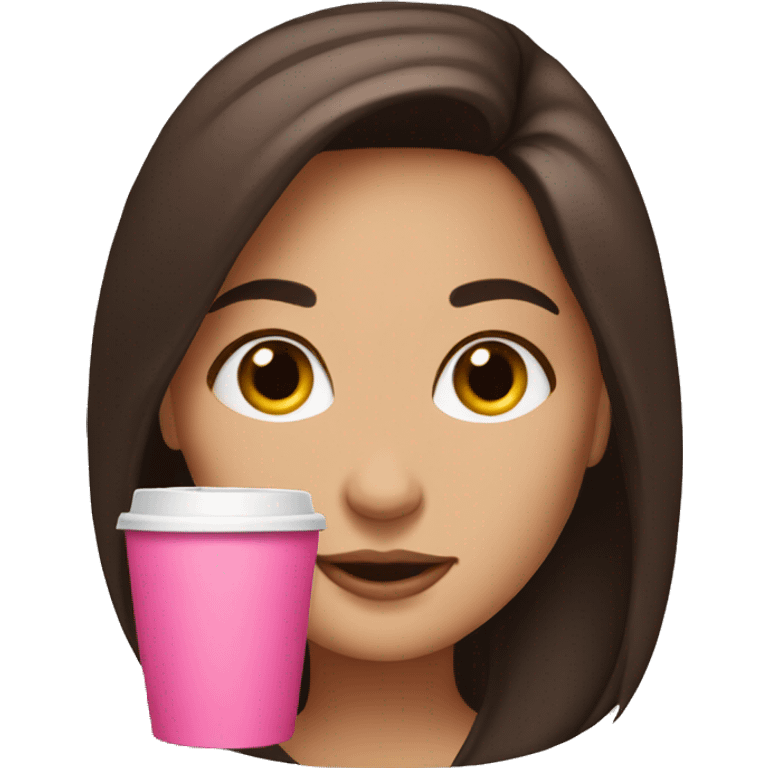 A brunette girl with a pink coffee emoji