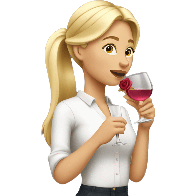 Blonde girl with ponytail drinking a glass of rose wine  emoji