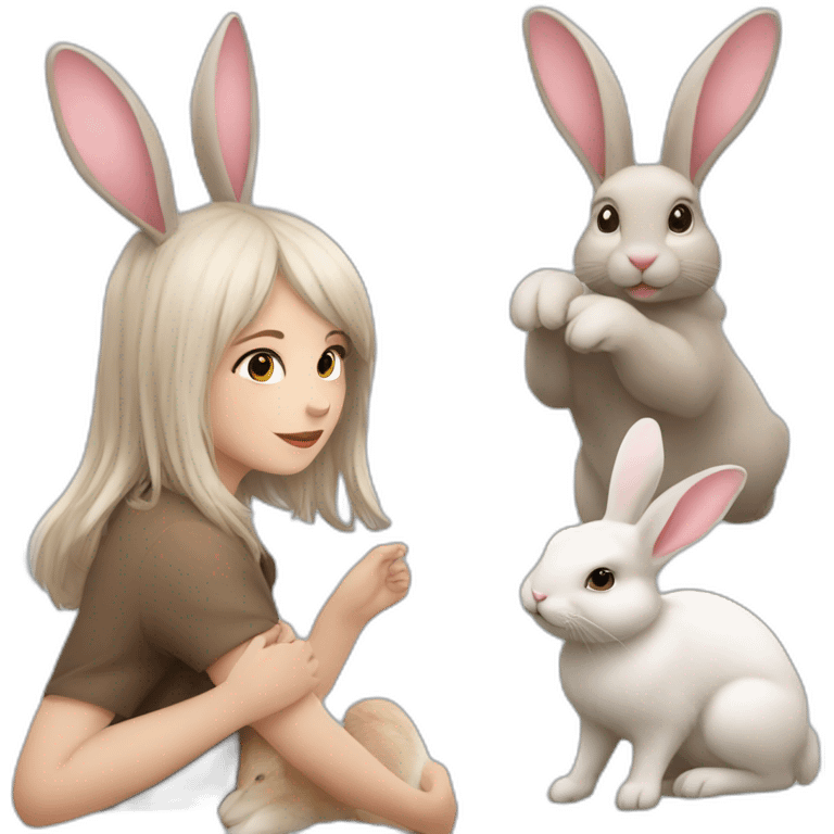 girl and mini rabbits, with harts  emoji