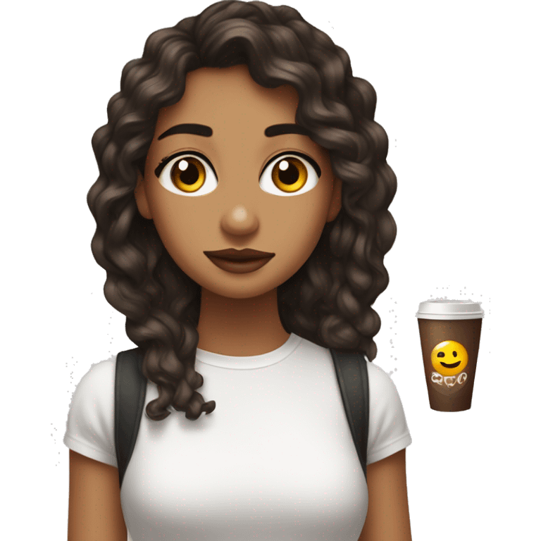 Pelo largo,morena y de ojos cafés con un camiseta blanca sin mangas emoji