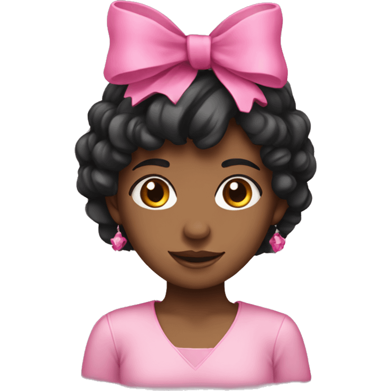 black haired girl wearing a pink crown with a pink bow  emoji