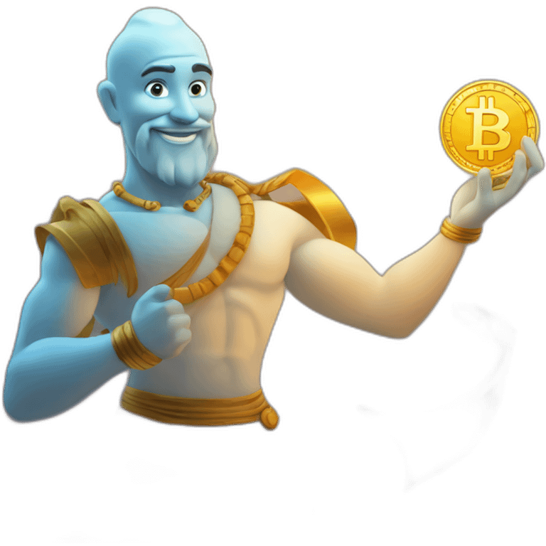 genie with a unnamed coin in his hand on the crypto coin graph arrow emoji