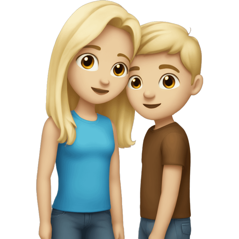 Girl with blond hair and brown eyes boy with blond hair and blue eyes kissing emoji