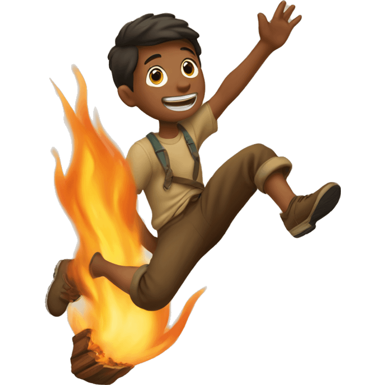 a boy leap above a campfire emoji