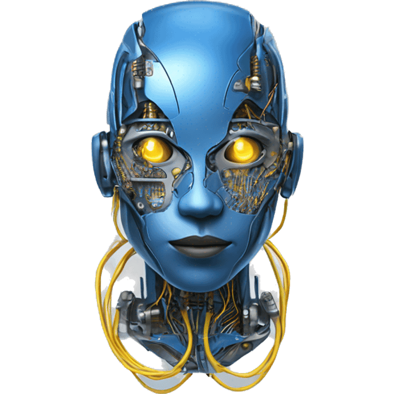 Blue cyborg with yellow eyes wires and circuits  emoji