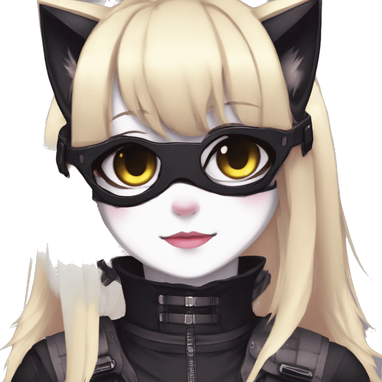 Gorgeous furry gothic dark techwear anime style anthro black cat furry sona with blushing face aesthetic and pretty edgy black with collar and harness trending style emoji