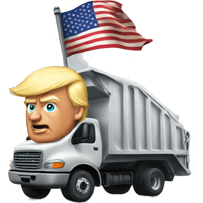 Donald Trump flying the American flag driving a garbage truck emoji