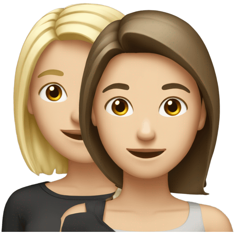 Happy Brunette hair friend and a blonde hair friend  emoji