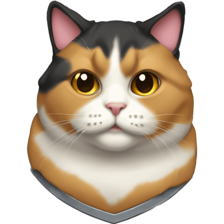 Fat calico cat with a shield  emoji