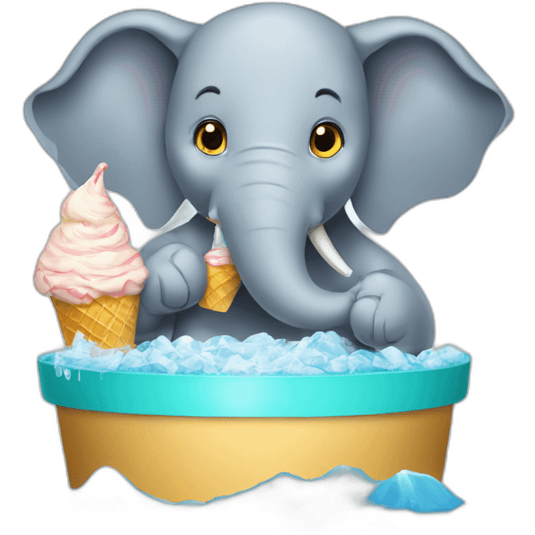 An elephant eating an ice cream while in a swimming poll emoji