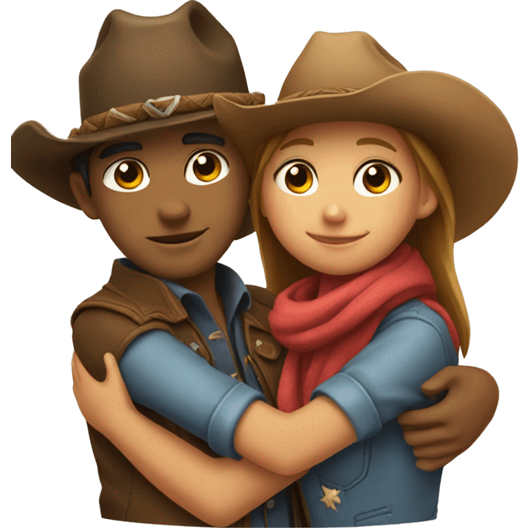 Girl and boy hugging, boy is wearing a cowboy hat emoji