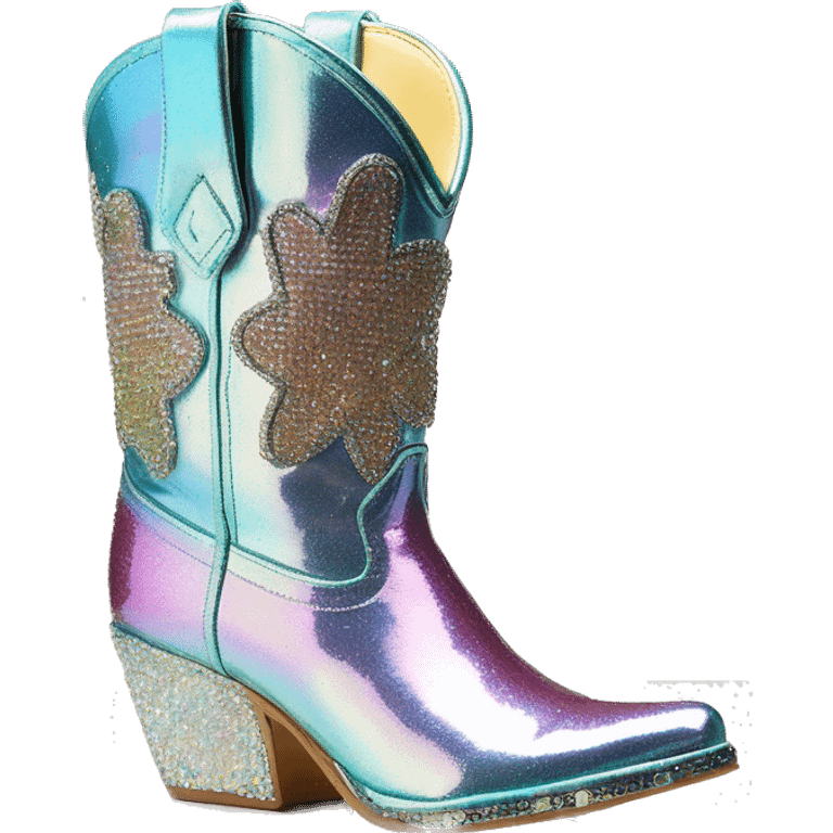 Iridescent Diamond bedazzled glitter cowboy boots Betsy Johnson emoji