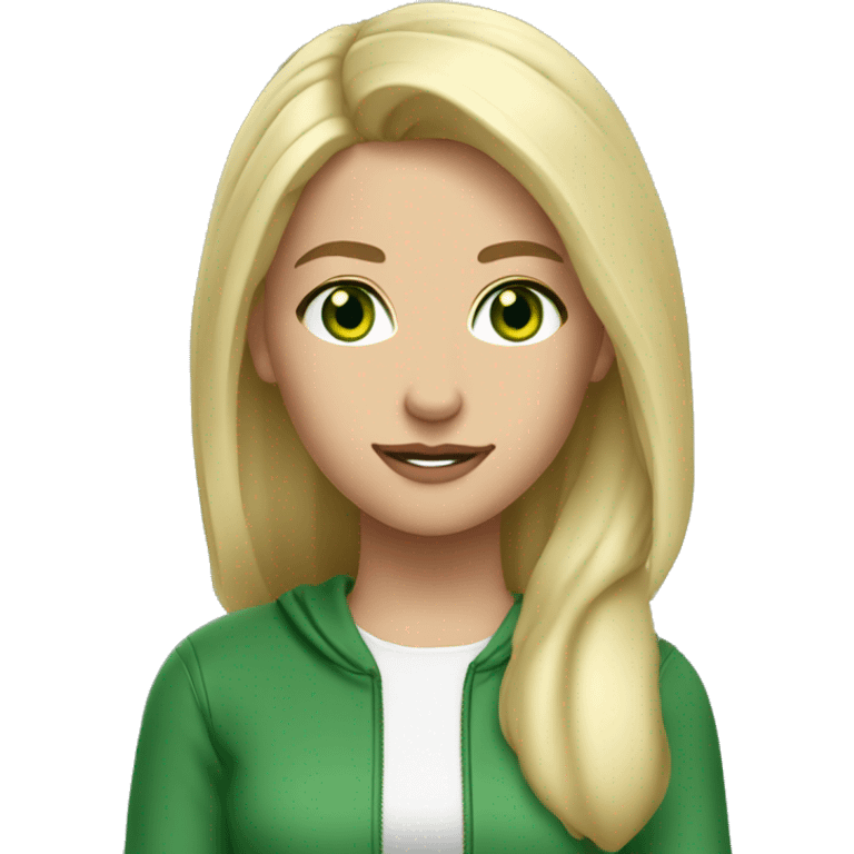 pretty lady tall blonde medium hair sports clothes green eyes cool emoji